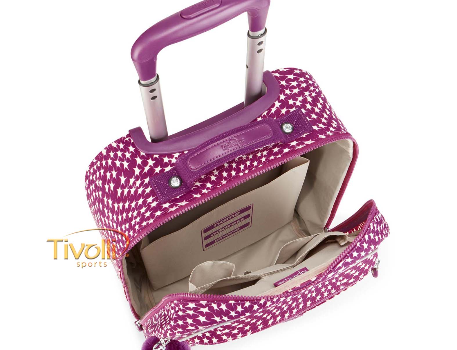 Mochila Kipling Licia Star Swirl com rodinhas Roxa e Branca