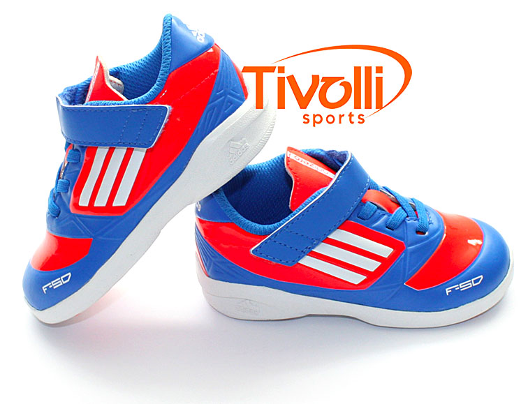 Tênis Adidas F50 Adizero CF Infantil > Azul/Branco/Laranja - Ref