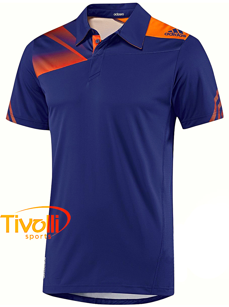 Polo Adidas Adizero Masculino > Azul/Laranja - Ref: G77650 # >