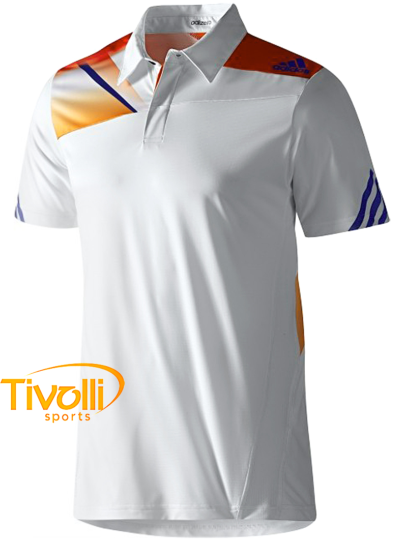 Polo Adidas Adizero Masculino > Branco/Laranja/Azul - Ref: G69286 # >