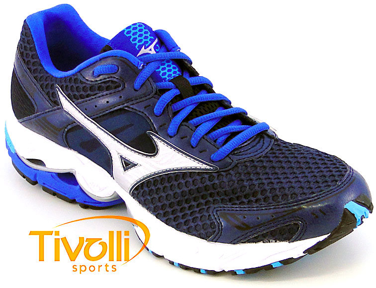 tomu Tênis Mizuno > Wave Legend Azul, Prata e Preto 4129178-5646 >